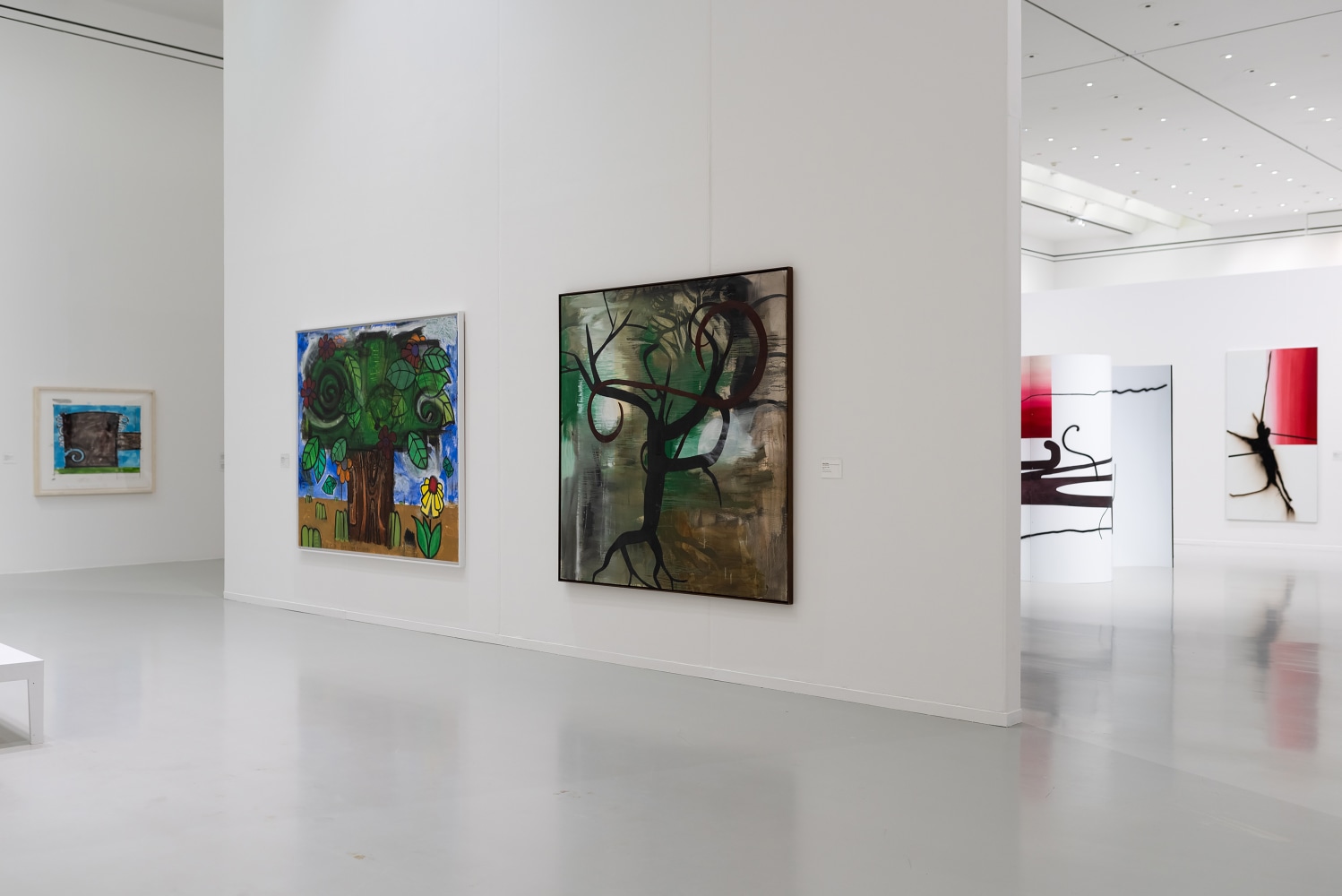 Installation view of paintings by Albert Oehlen and Carroll Dunham