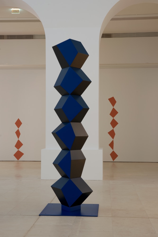 Installation view of sculptures and painting by Angela Bulloch