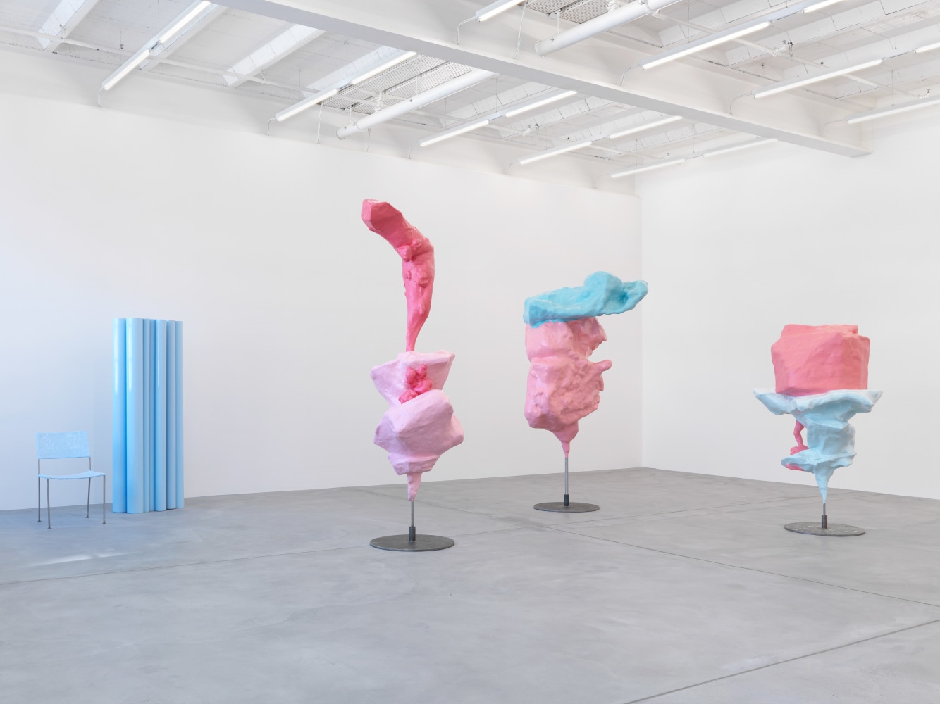 Installation view of Franz West sculptures and furniture works exhibition
