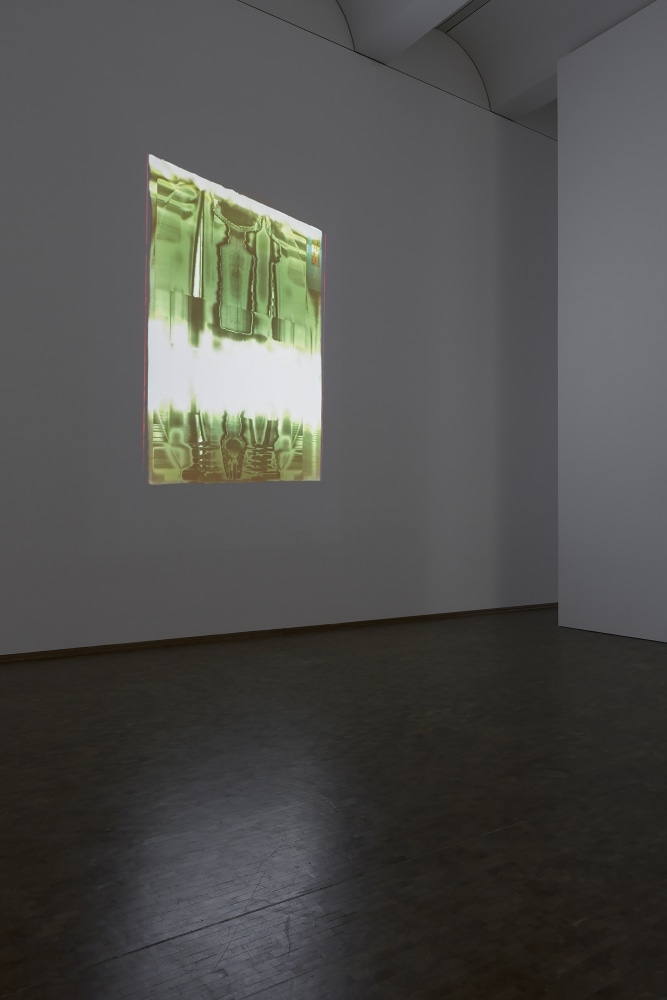 Installation view of videos and sculptures by Trisha Donnelly