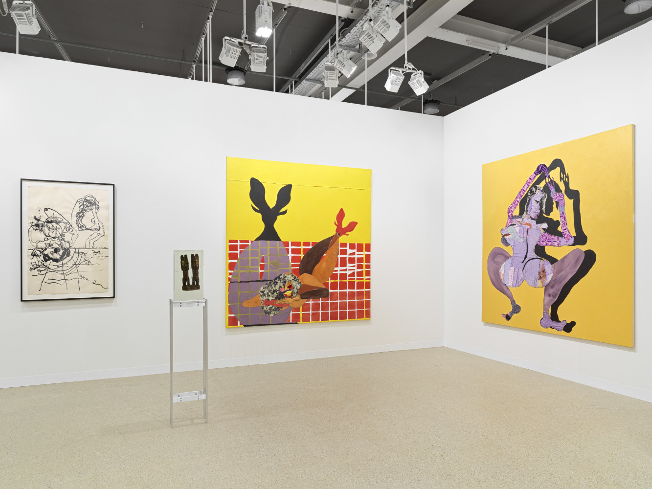 installation view of works by various artists at the Art Basel booth