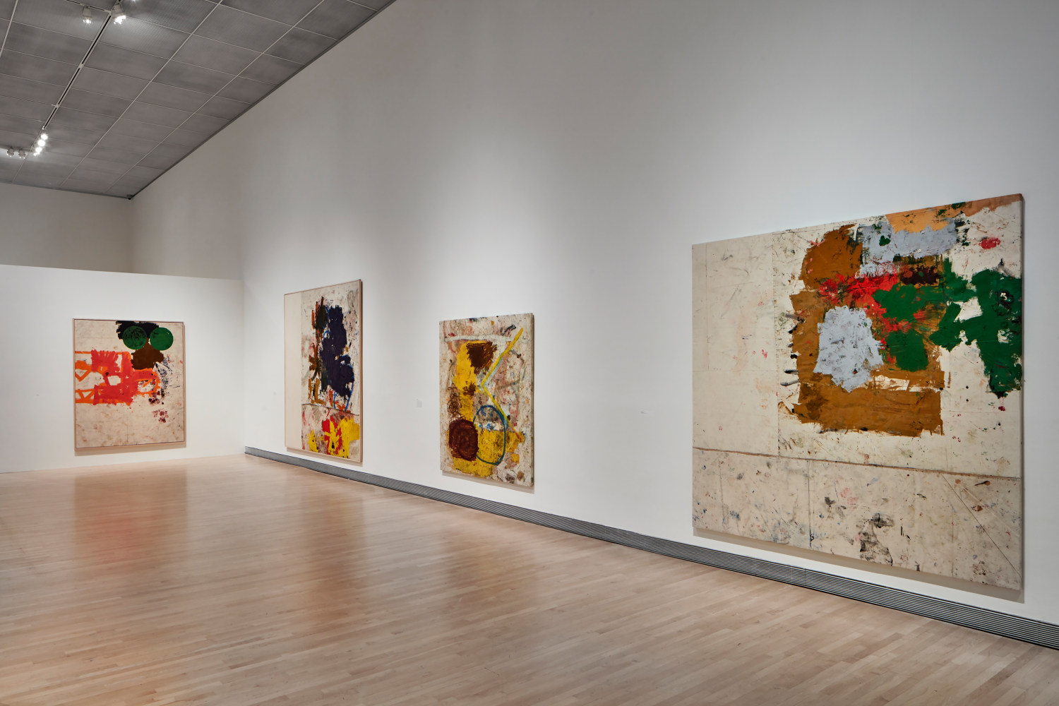 Installation view of paintings and sculptures by Joe Bradley