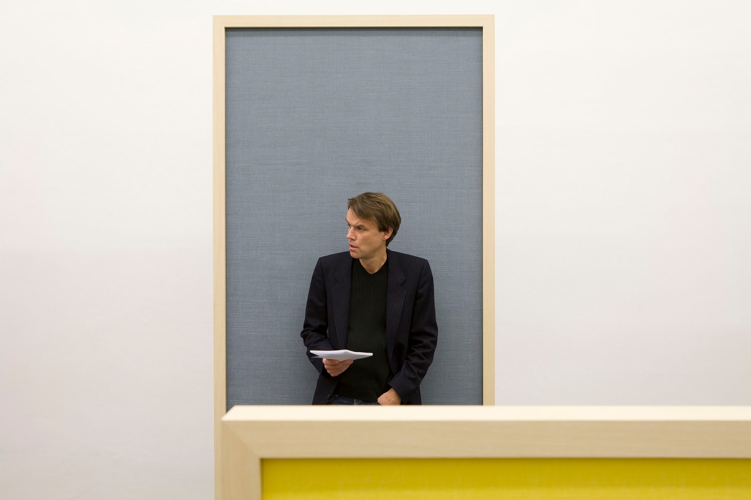 Installation view of sculptures by Liam Gillick