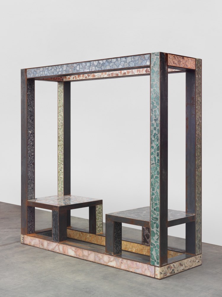 Sam Falls Untitled (Healing pavilion) 2015 Gemstone terrazzo, steel 183 x 61 x 183 cm / 72 x 24 x 72 in