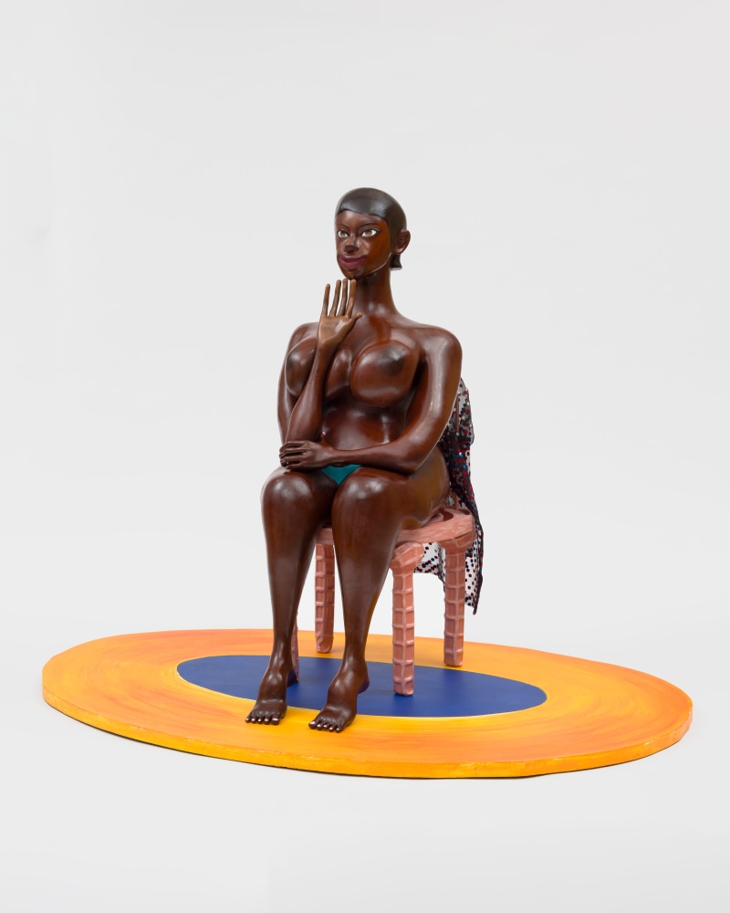 Heroine inspired by the fantasy of Saartjie Bartmann in Paris 1

2023

Figure: 3D printed PLA, epoxy resin, oil primer, acrylic, steel and MDF

stand / Chair: 3D printed PLA, epoxy resin, MDF, oil primer, acrylic

Sculpture 155.5 x 66 x 89 cm / 61 1/4 x 26 x 35 in

Pedestal 5 x 244 x 152 cm / 2 x 96 1/8 x 59 7/8 in

&amp;copy; Tschabalala Self