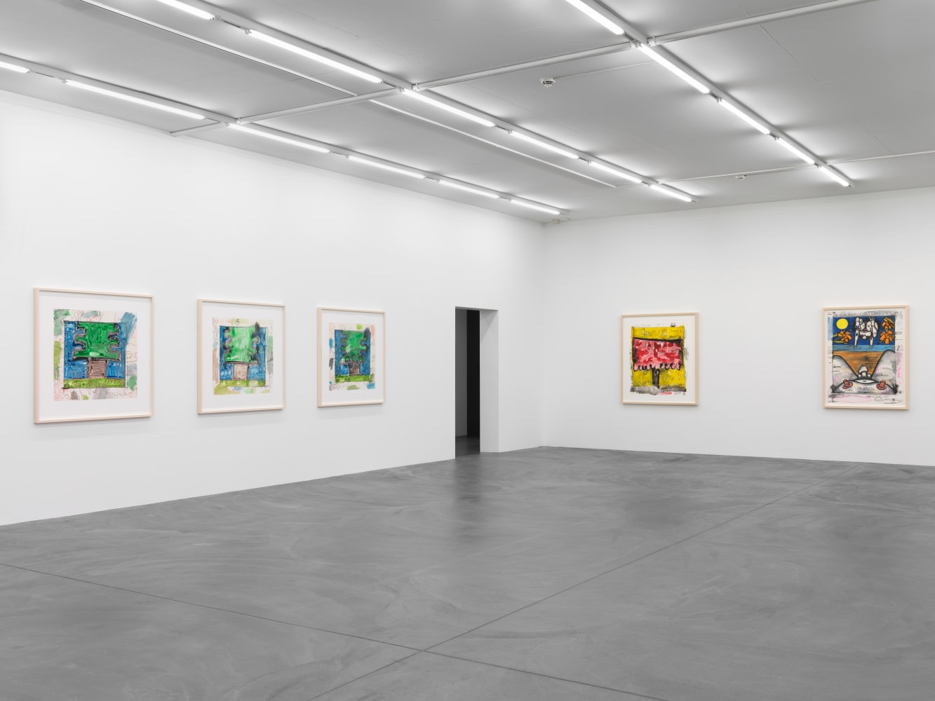 Installation view of Carroll Dunham monotypes exhibition