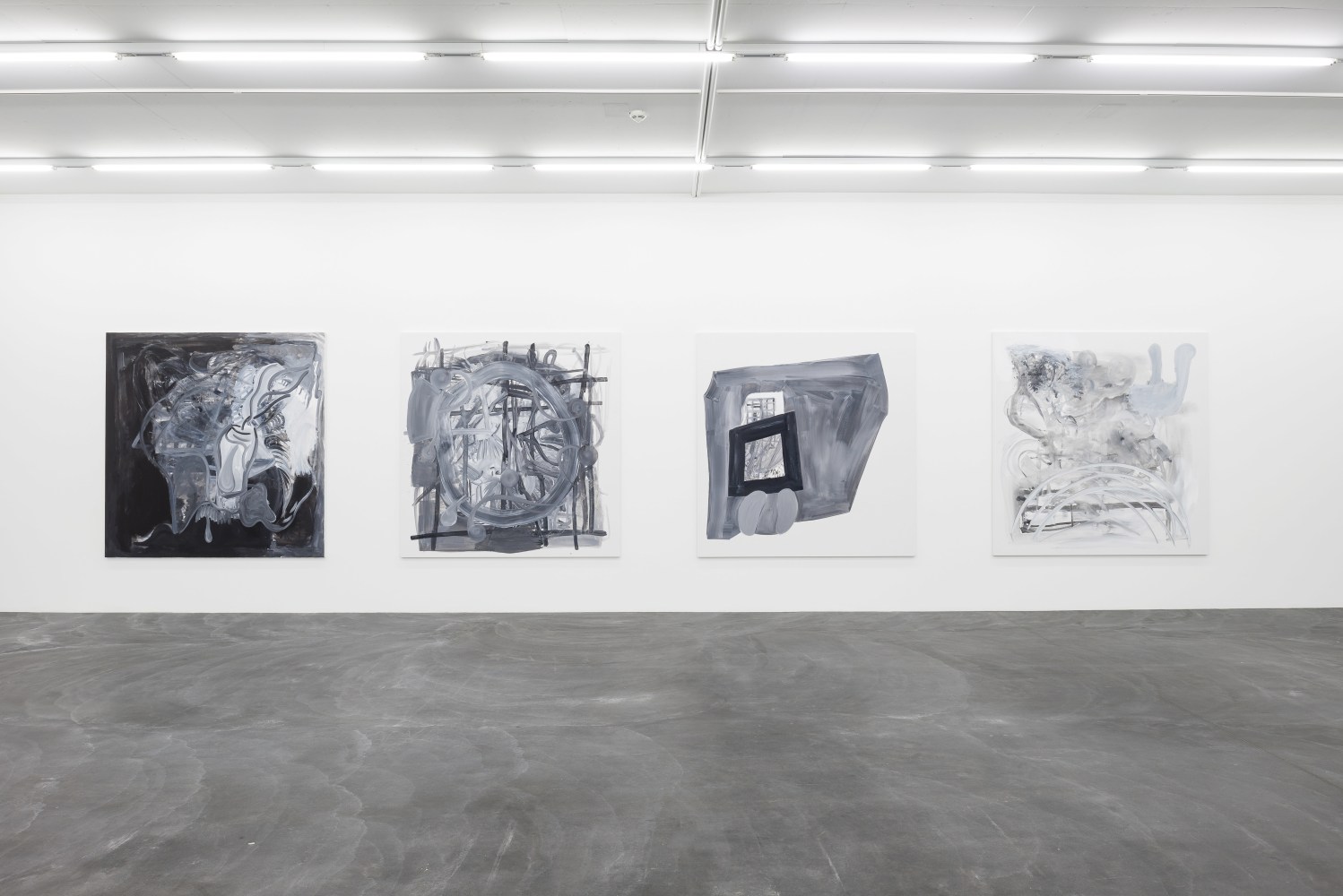 Installation view of Tobias Pils paintings and works on paper exhibition