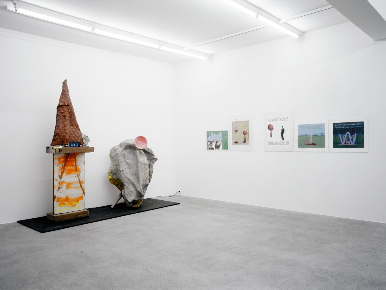 Installation view of Franz West sculptures and prints exhibition