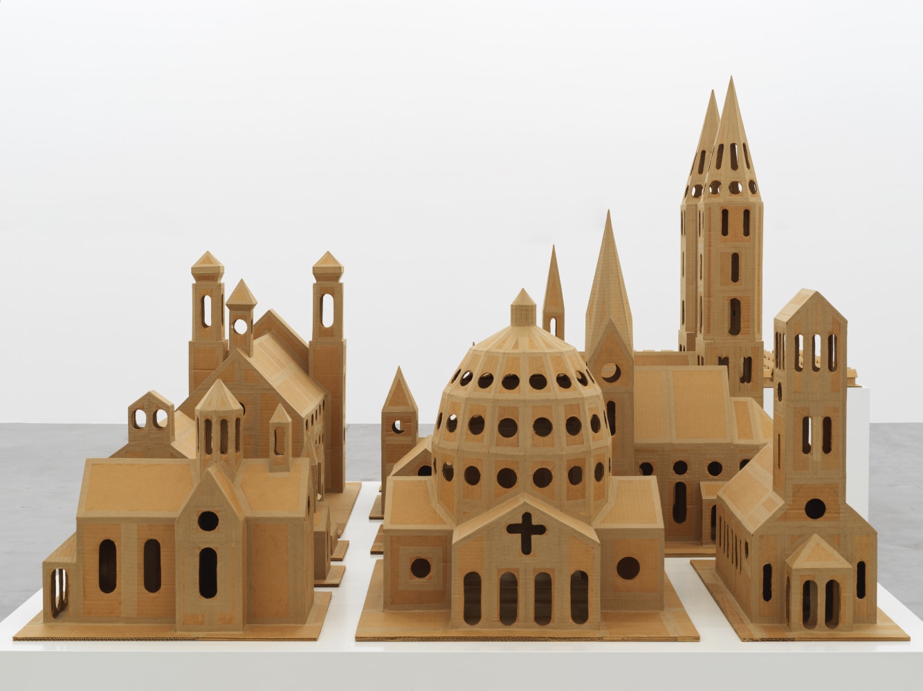 Installation view of cardboard sculptures by Jean-Frédéric Schnyder
