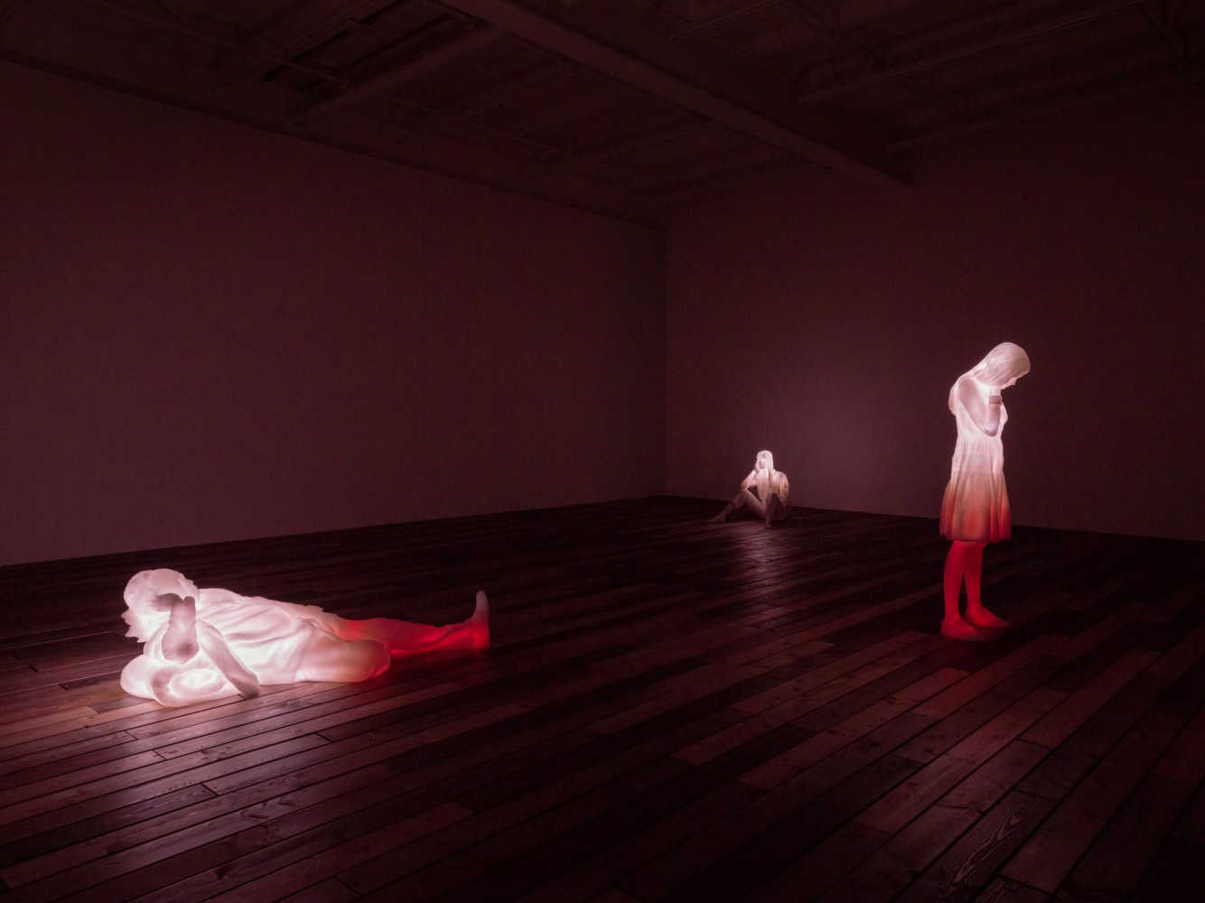 Installation view of Doug Aitken video and sculpture exhibition