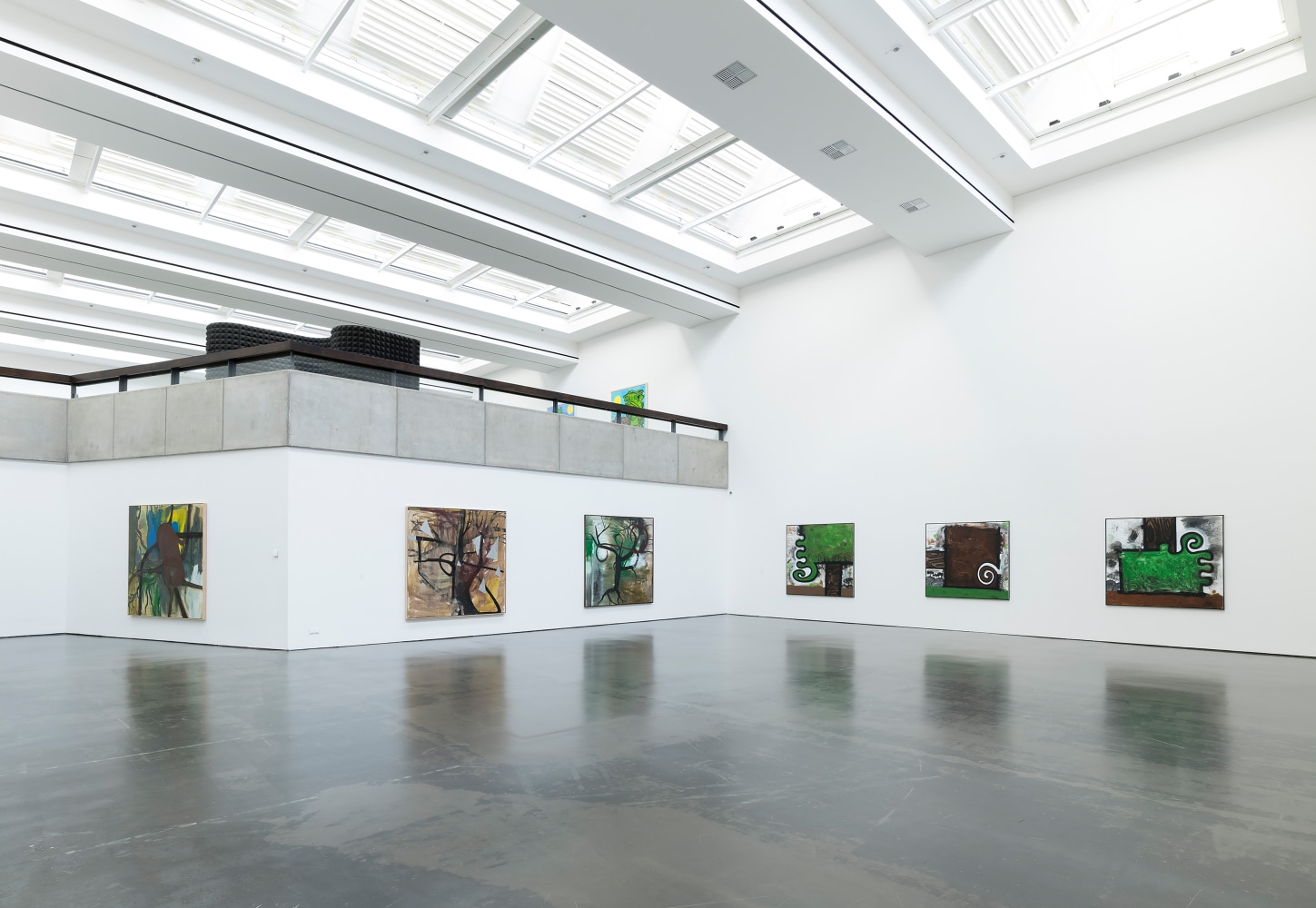 Installation view of paintings by Albert Oehlen and Carroll Dunham