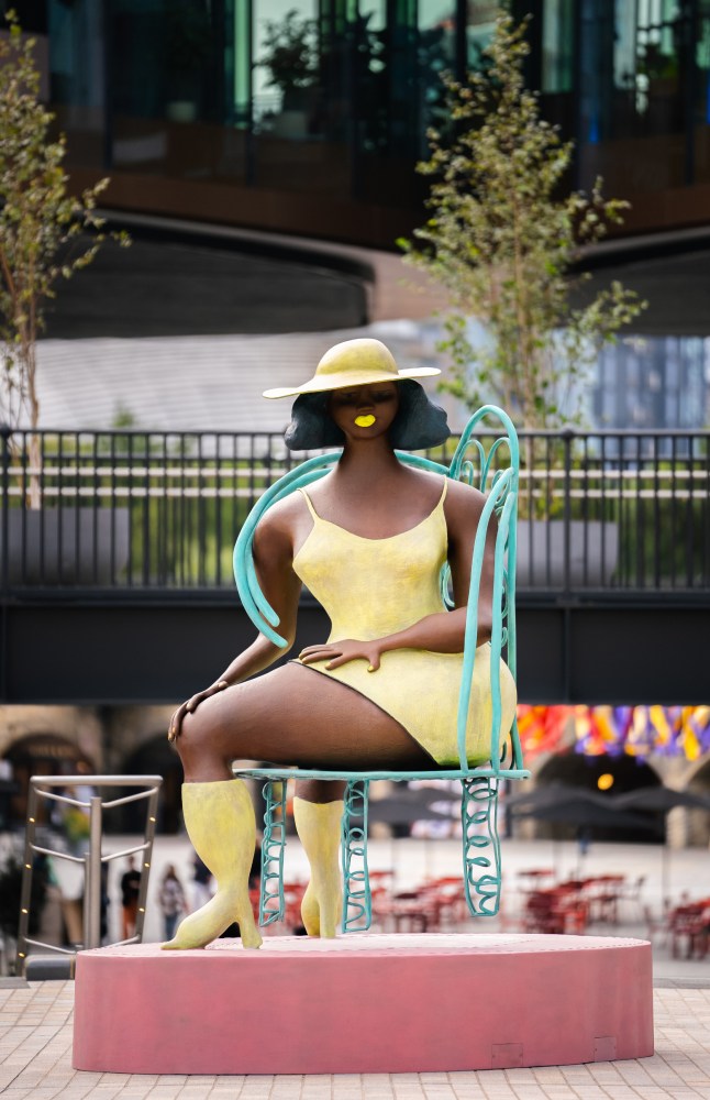 Installation view of sculpture by Tschabalala Self