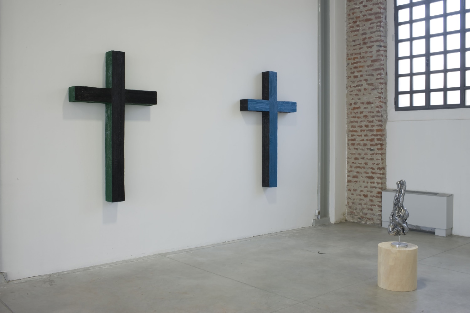 Installation view of sculptures by Valentin Carron