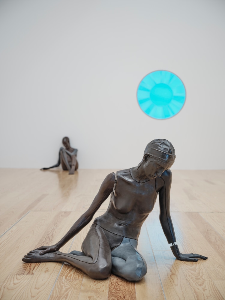 Installation view of paintings and sculptures by Ugo Rondinone