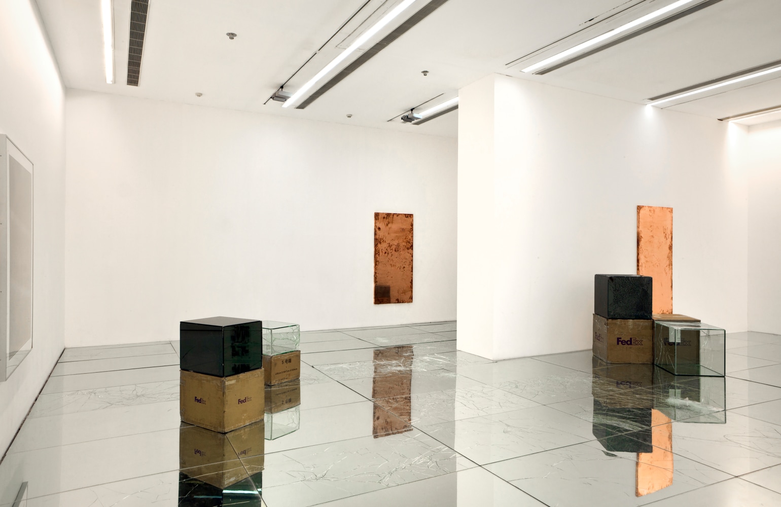 Installation view of works by Walead Beshty