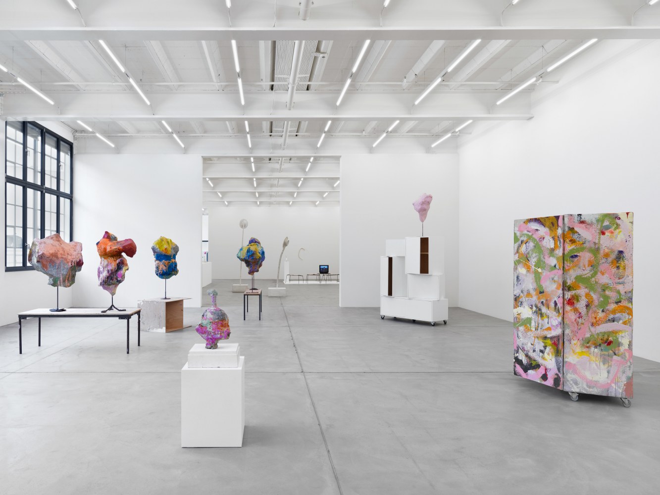 Installation view of Franz West sculptures and prints exhibition