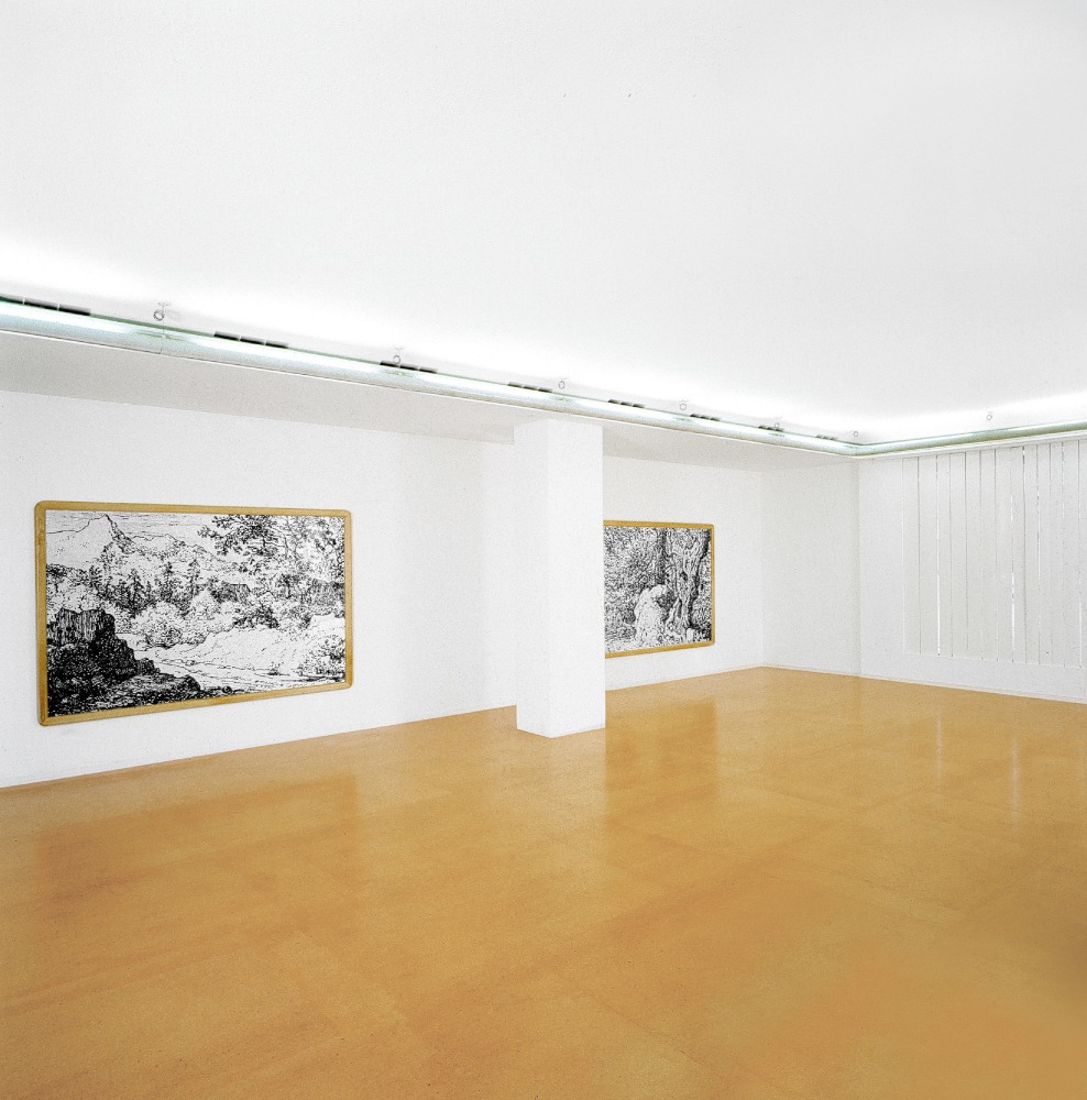 Installation view of paintings by Ugo Rondinone