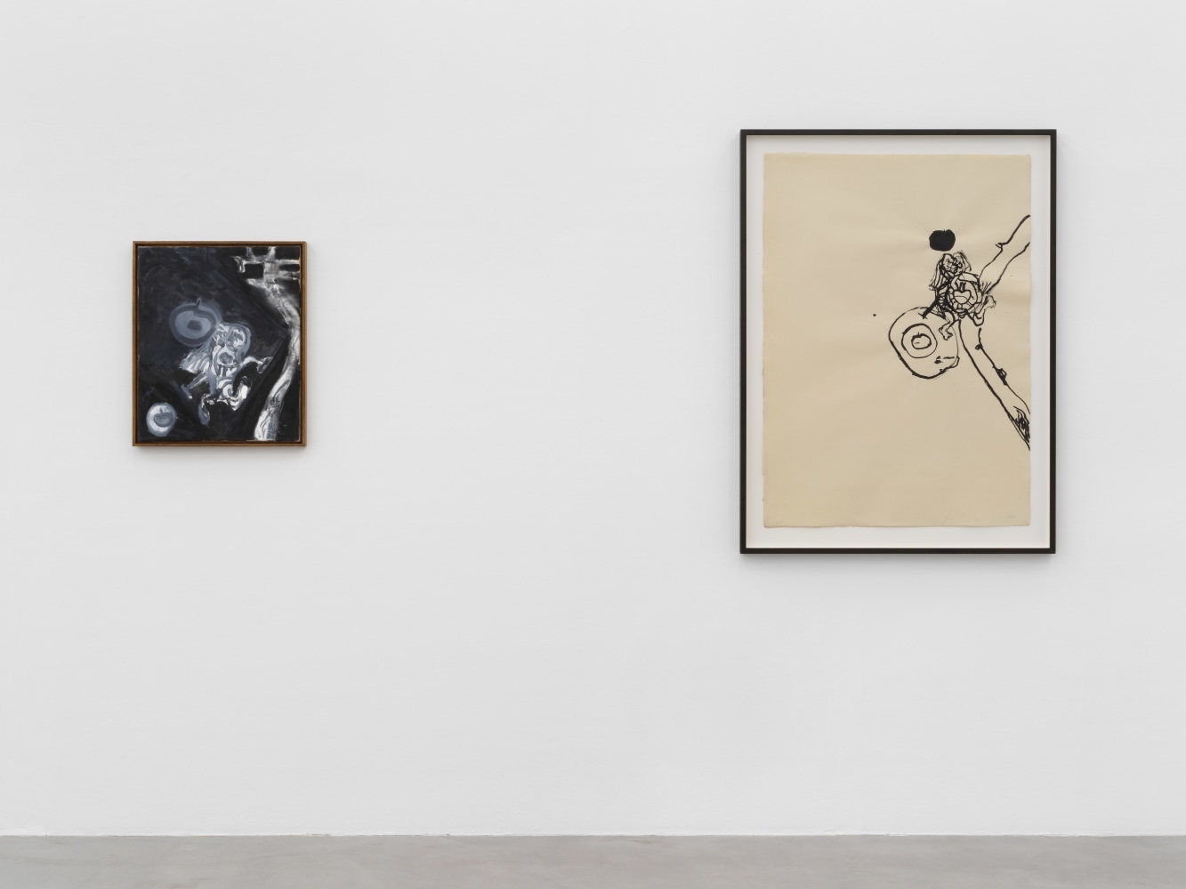 Installation view of Tobias Pils paintings and ink works on paper exhibition