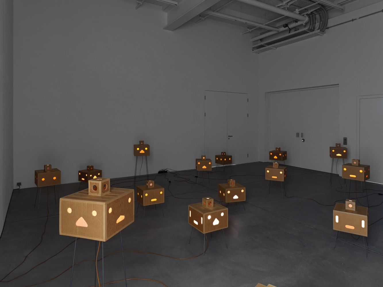 Installation view of Jean-Frédéric Schnyder paintings and cardboard sculpture exhibition