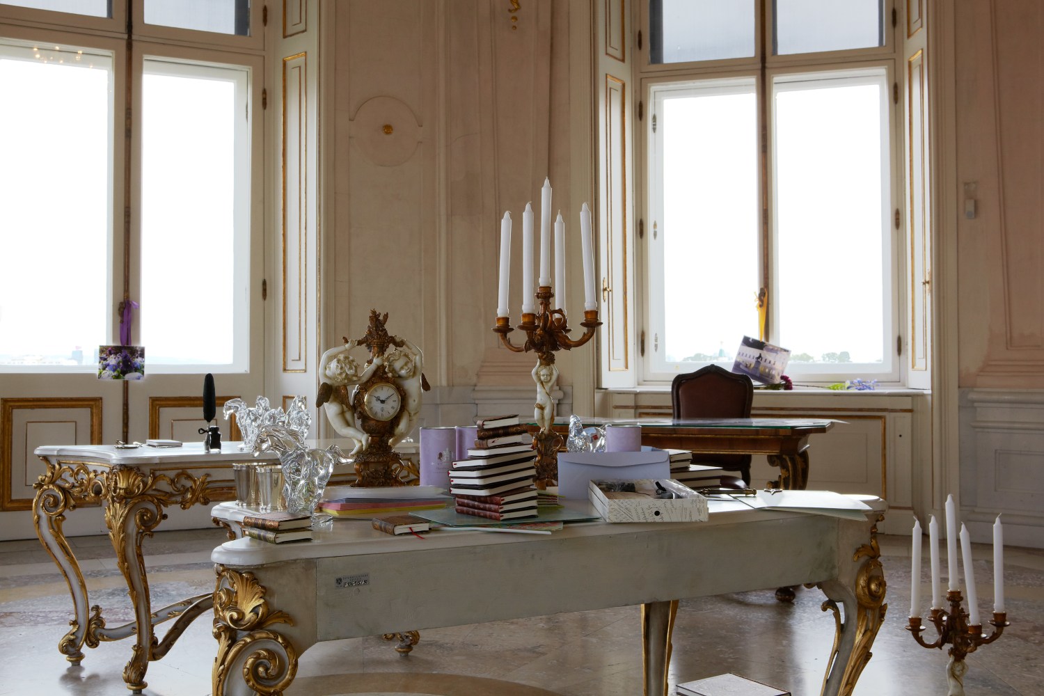 Installation view of sculpture add ons by Karen Kilimnik