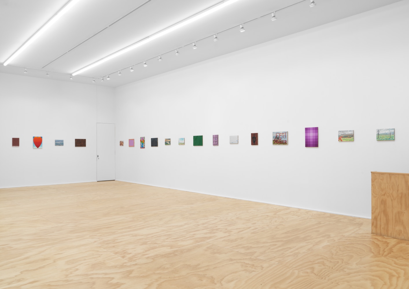 Installation view of Jean-Frédéric Schnyder paintings and cardboard sculpture exhibition