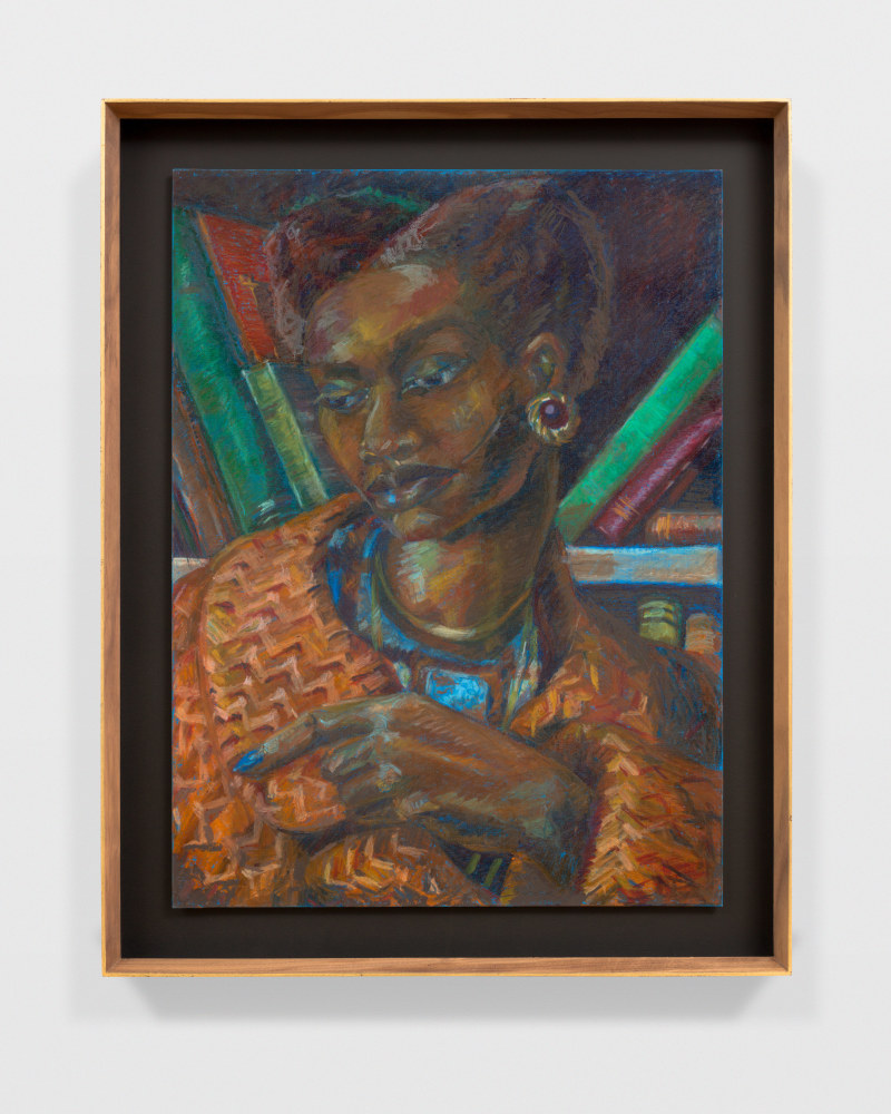 Noni Jabavu&amp;hellip; in travesti
2021
Oil stick and pastel on canvas board
Sheet 61 x 45.5 cm / 24 x 18 in
Frame 72 x 56.5 cm / 28 1/4 x 22 1/4 in
RUGA 50346