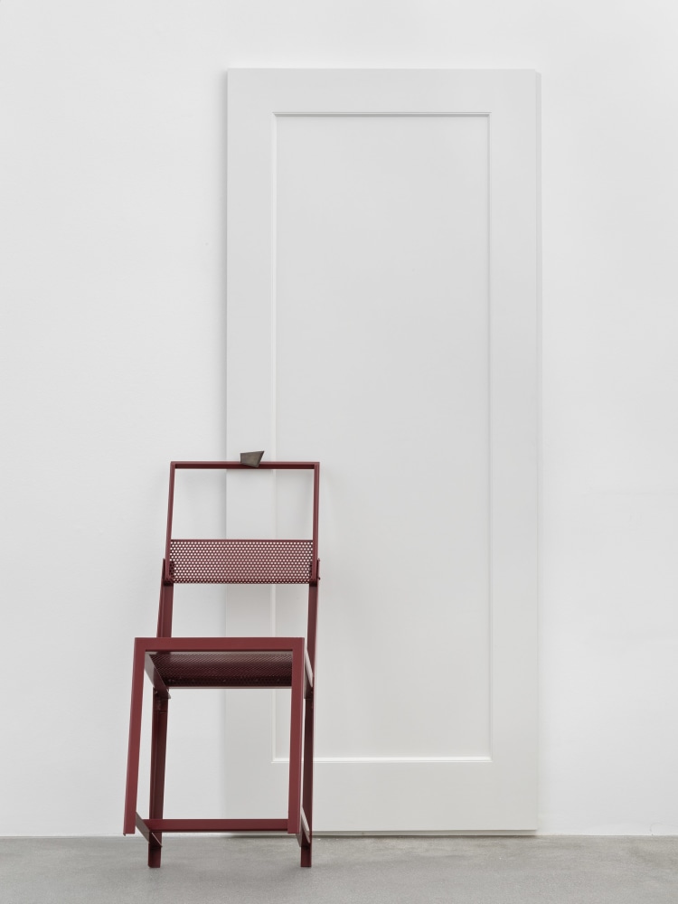 TURBULENT SHORES 2020 Chair: Painted &amp; galvanised steel, painted &amp; galvanised perforated steel Door: Tulipwood and birch ply, welded steel, brass Chair 40.5 x 50 x 79 cm / 16 x 19 5/8 x 31 1/8 in Door 204 x 83 x 10 cm / 80 3/8 x 32 5/8 x 3 7/8 in