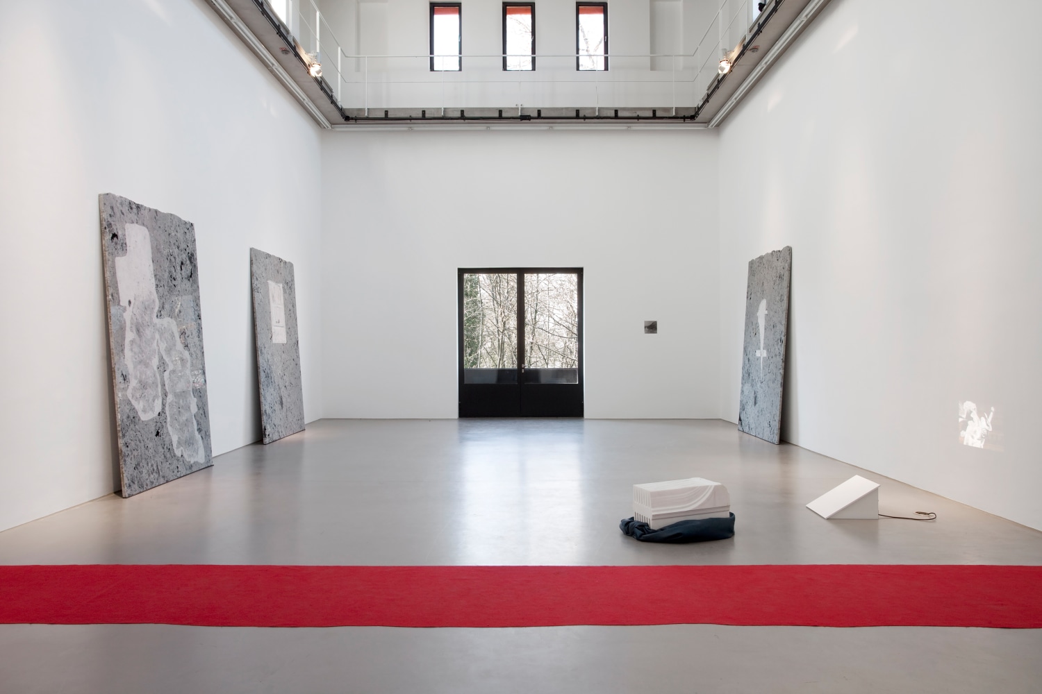 Installation view of sculptures by Trisha Donnelly