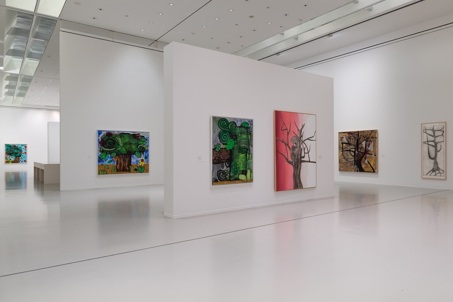 Installation view of paintings by Albert Oehlen and Carroll Dunham