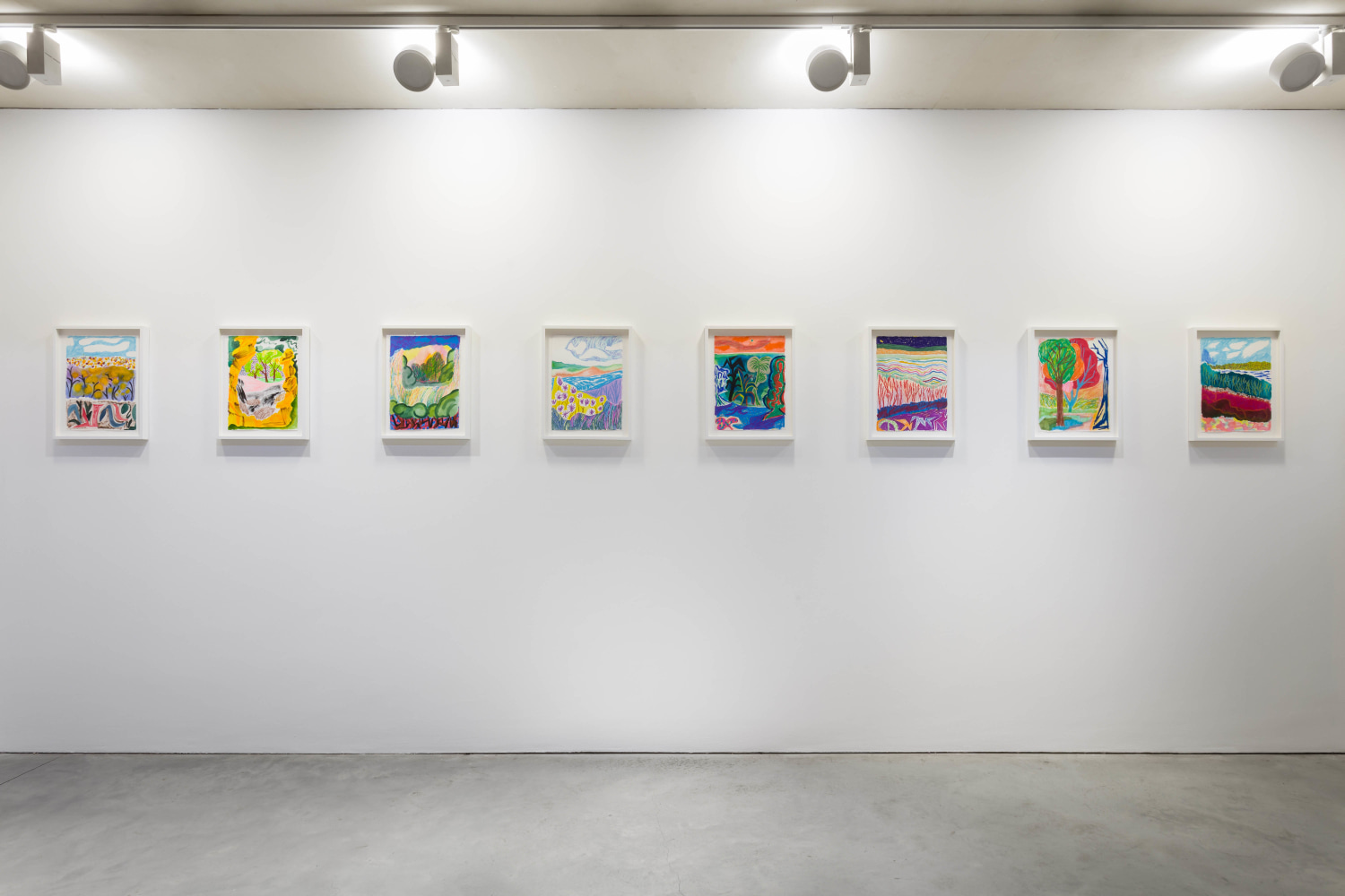 Installation view of Drawings by Shara Hughes
