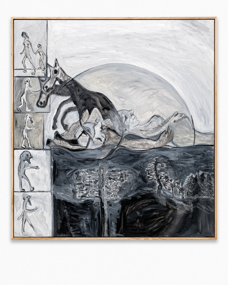 greyscale painting of a horse by Tobias Pils