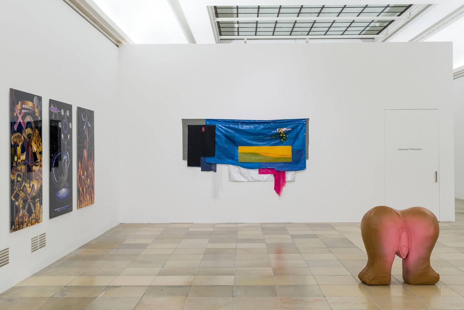 Installation view of paintings by Tschabalala Self