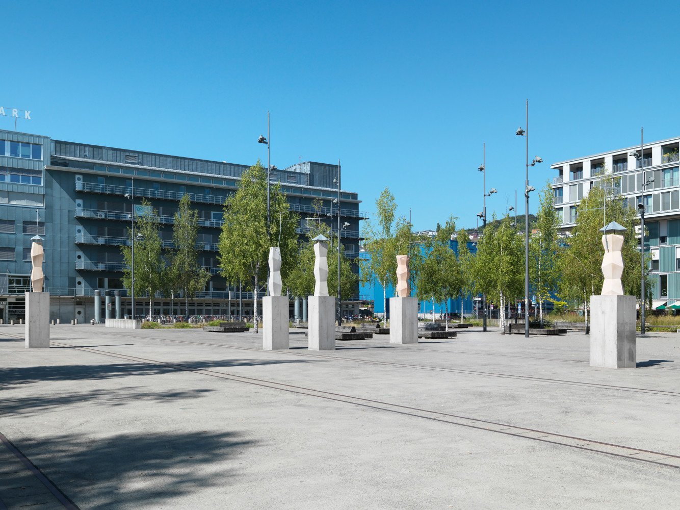 Installation view of sculptures by Martin Boyce