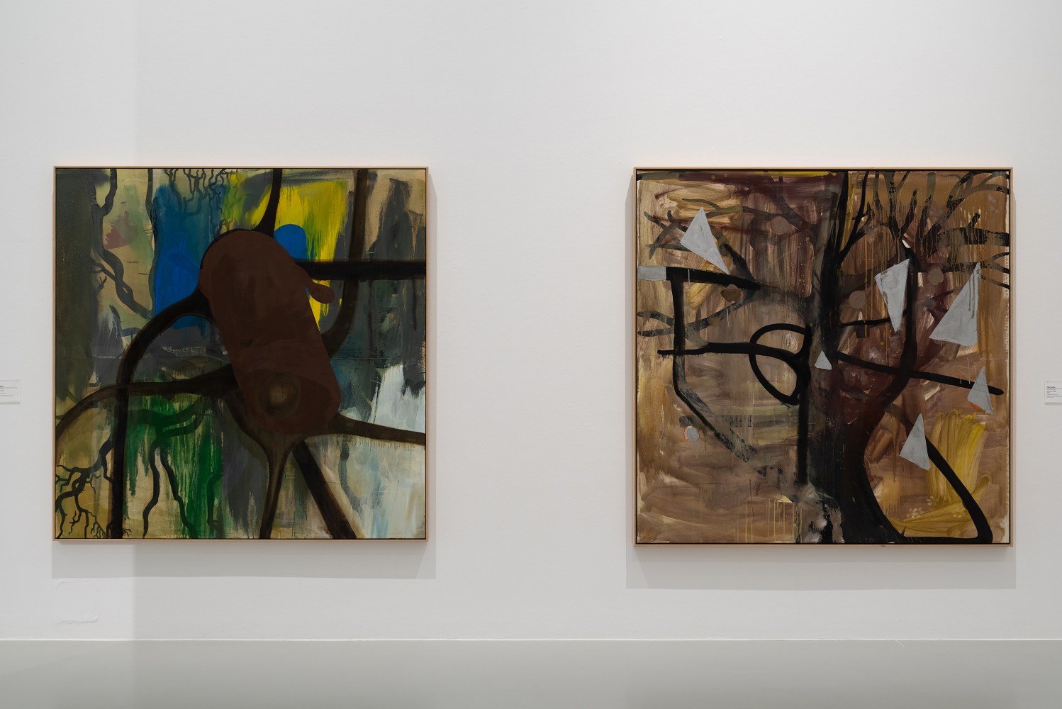 Installation view of paintings by Albert Oehlen and Carroll Dunham