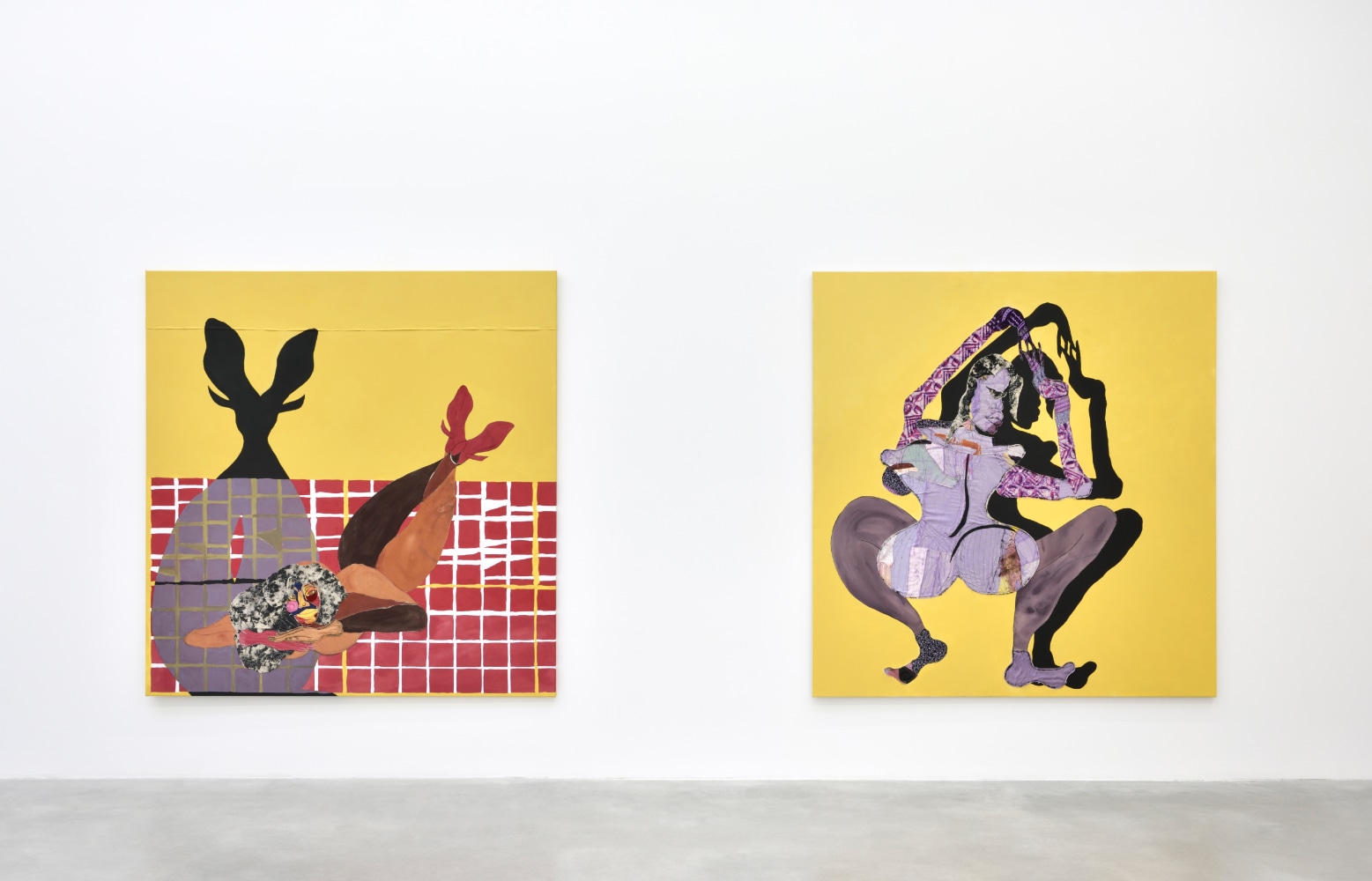 Installation view of paintings by Tschabalala Self