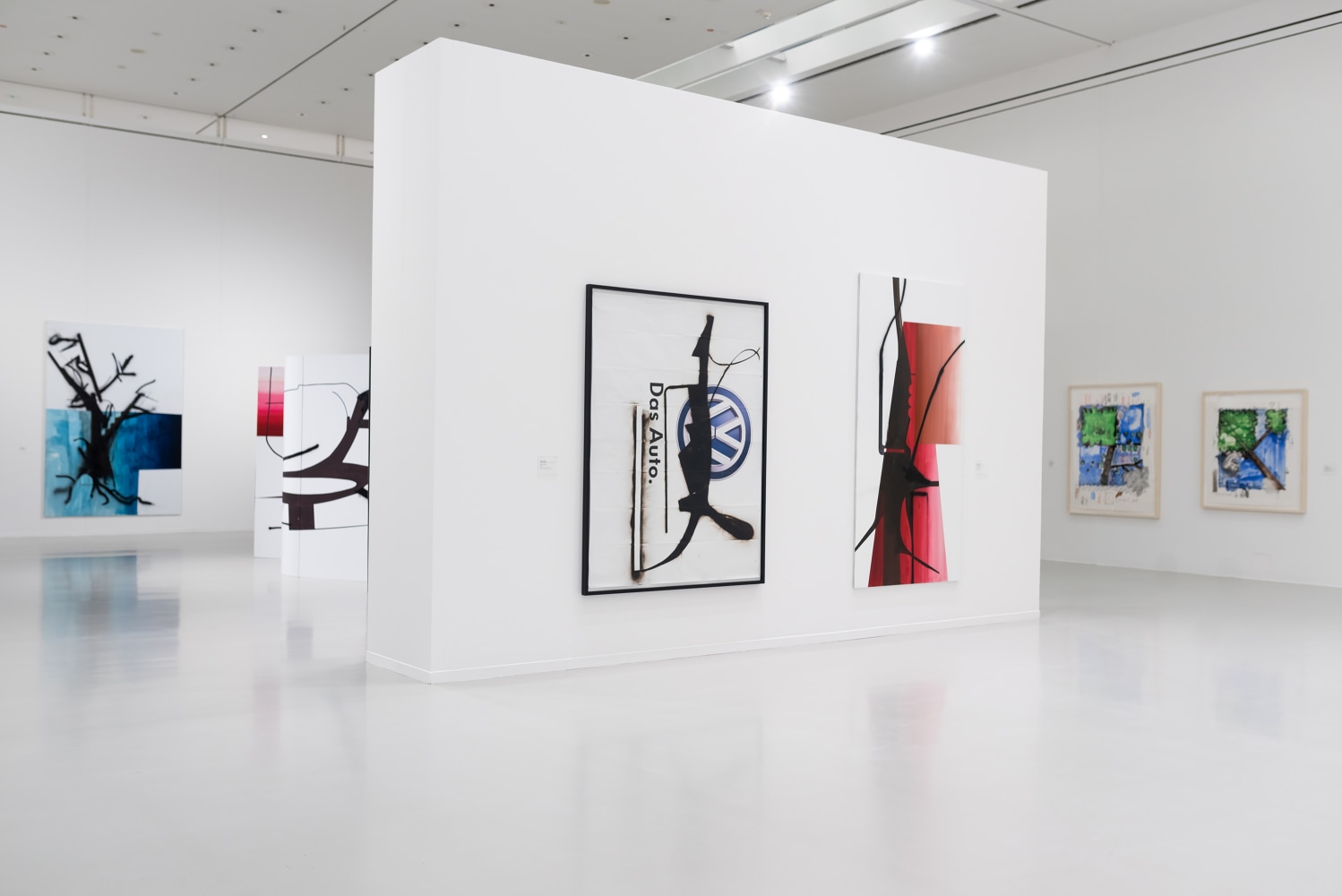 Installation view of paintings by Albert Oehlen and Carroll Dunham