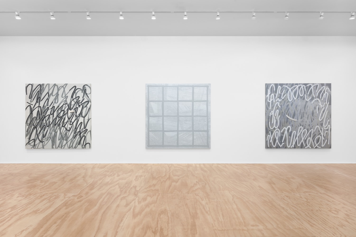 Installation view of paintings by Amy Feldman