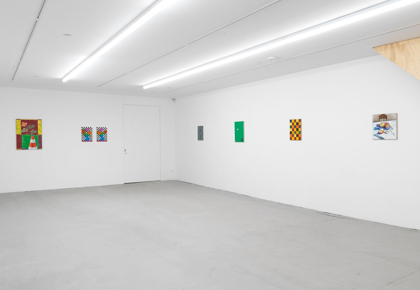 Installation view of Jean-Frédéric Schnyder paintings and sculpture exhibition