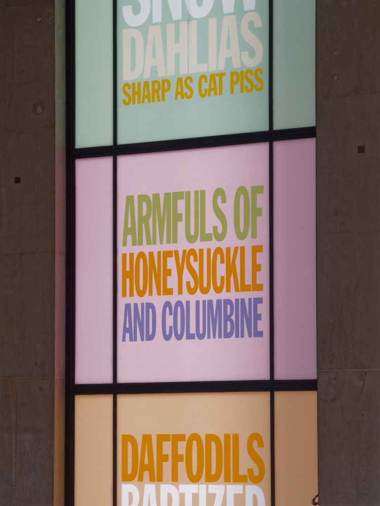Installation view, John Giorno, Welcoming the Flowers, Palais de Tokyo, Paris, 2025