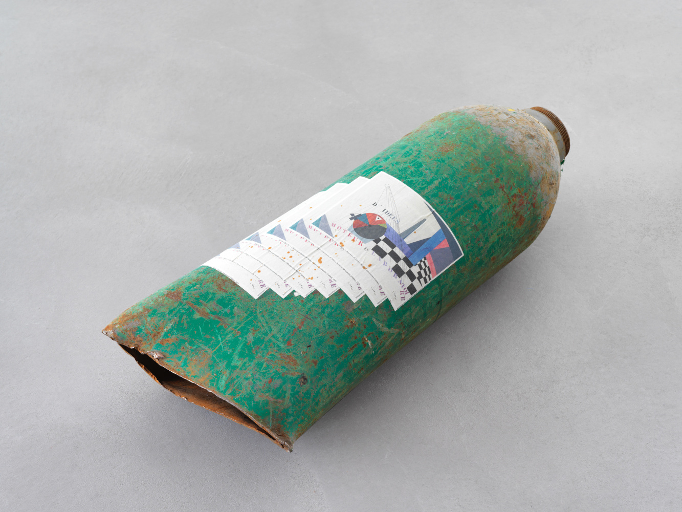 Gas Bottle (Crotti) 

2016

Gas bottle cut in half, Lascaux UV-glue, 7 prints on newsprint 65 x 28 x 19 cm / 25 5/8 x 11 x 7 1/2 in

&amp;copy; Matias Faldbakken