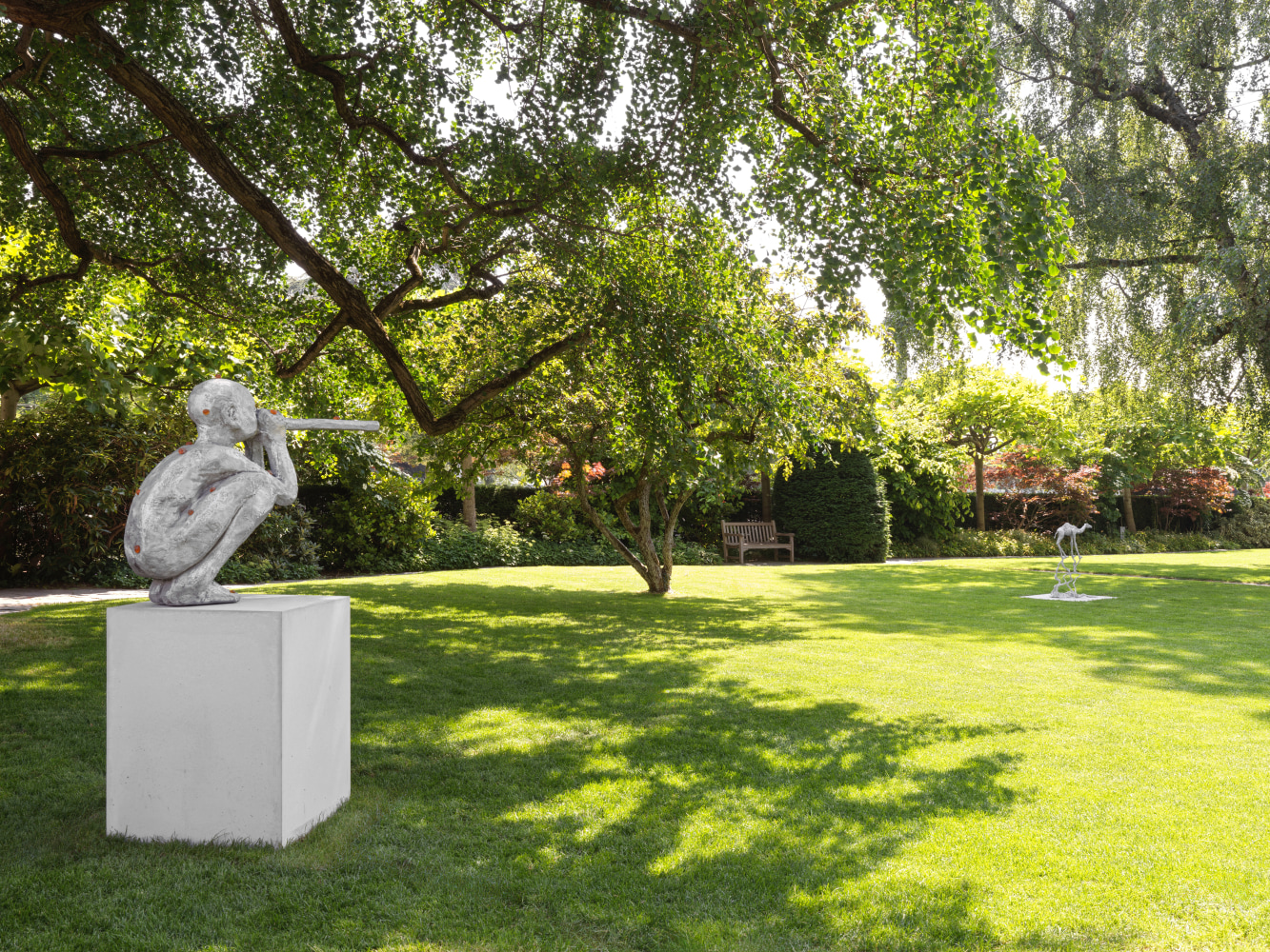 Installation view, Art in the Park XXIII: Jean-Marie Appriou, Valentin Carron, Sam Falls, Mark Handforth, Baur au Lac Park, Zurich, 2025