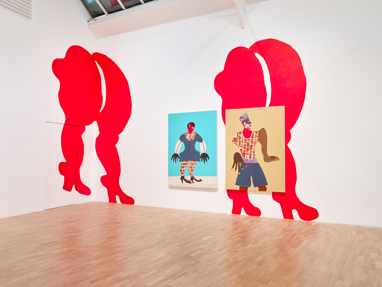 Installation view of paintings by Tschabalala Self