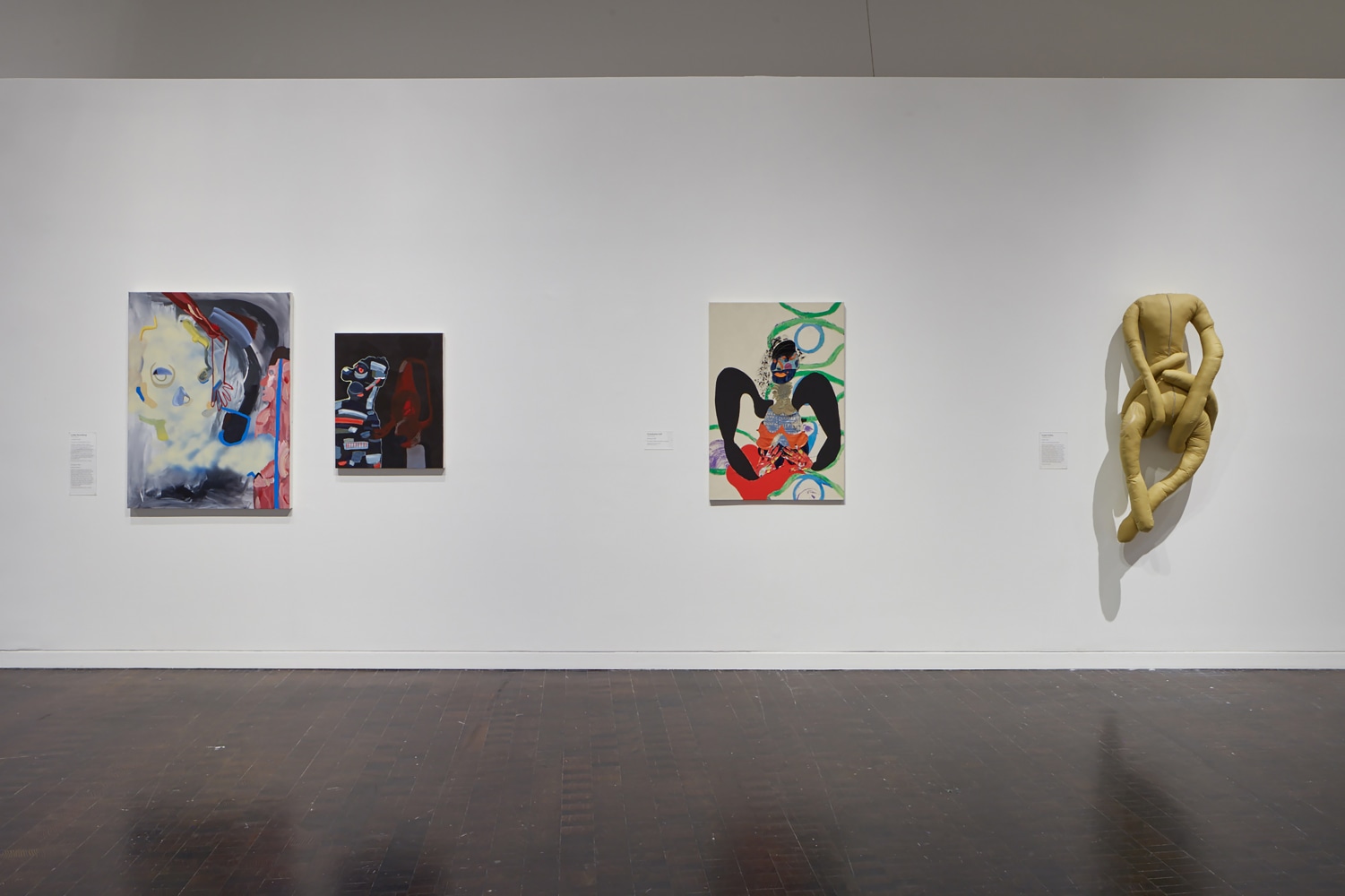 Installation view of paintings by Tschabalala Self