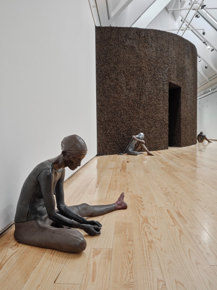 Installation view of paintings and sculptures by Ugo Rondinone