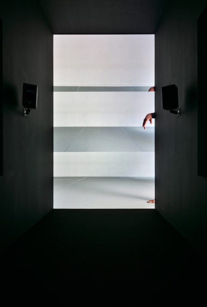 Installation view of video work by Adam Pendleton