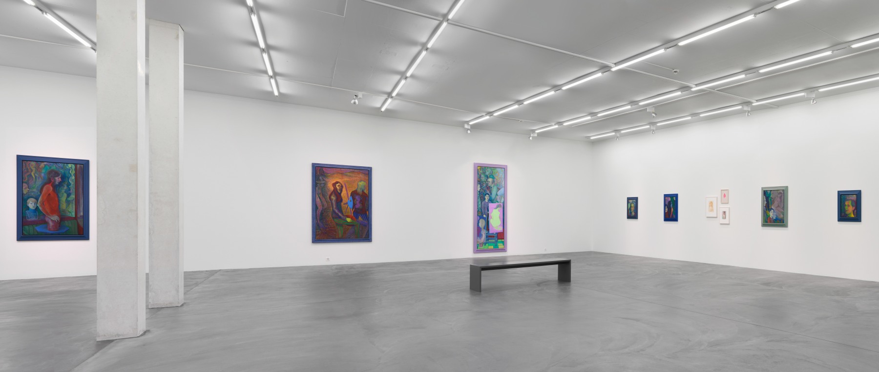 Installation view of Steven Shearer paintings, drawings, and printed works exhibition