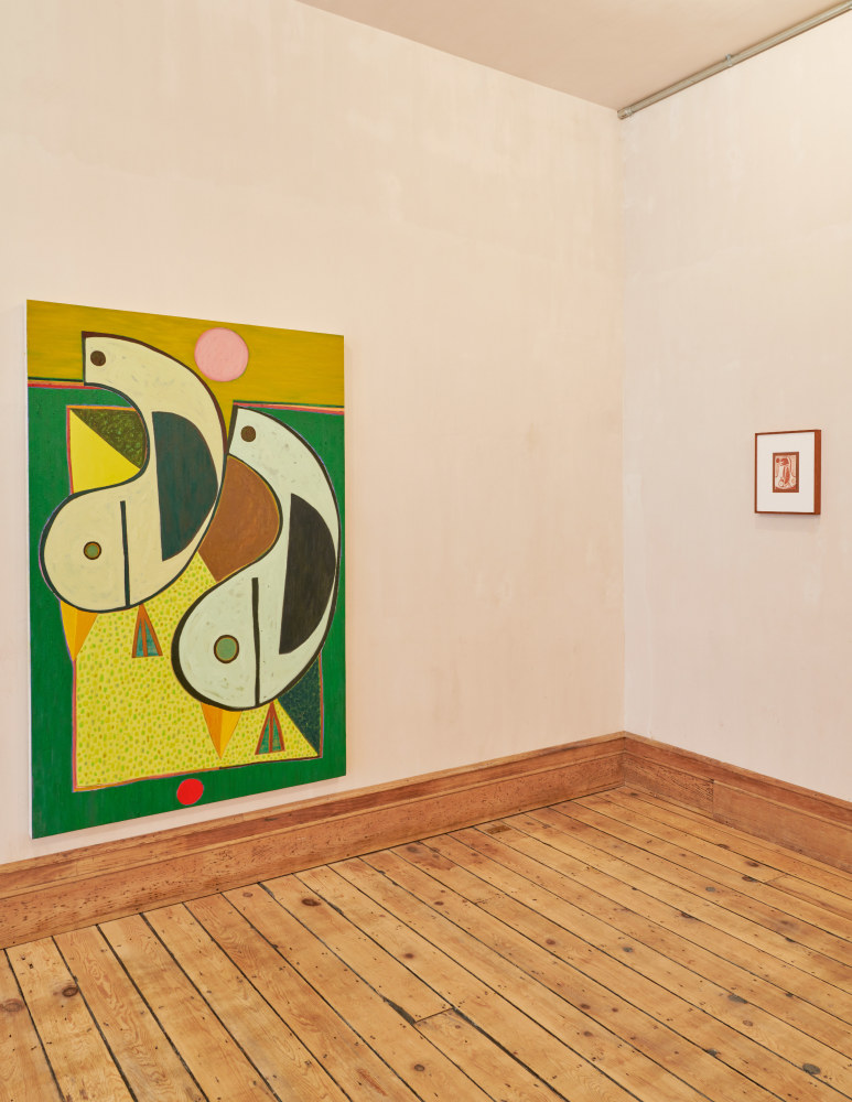 Installation view of paintings and drawings by Austin Eddy