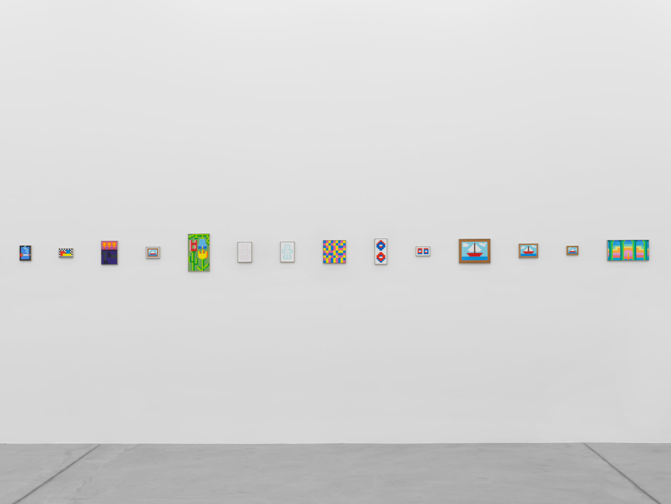 Installation view of Jean-Frédéric Schnyder paintings and cardboard sculpture exhibition