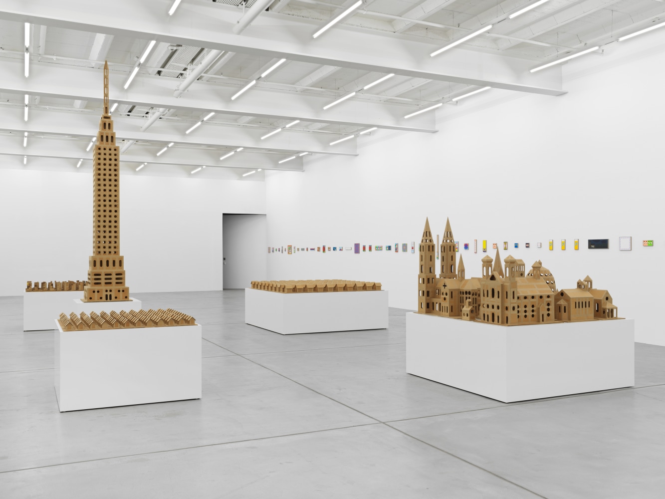 Installation view of Jean-Frédéric Schnyder paintings and cardboard sculpture exhibition