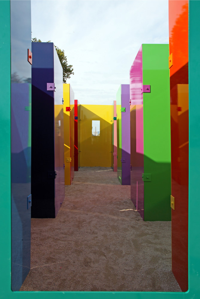 Installation view of sculpture by Sam Falls